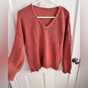 Madewell Pink V-Neck Sweater Relaxed Fit Knit